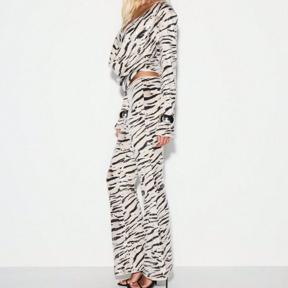 Contemporary Women's Sequin Zebra Print High Rise Flare Trousers - Picture 5 of 5